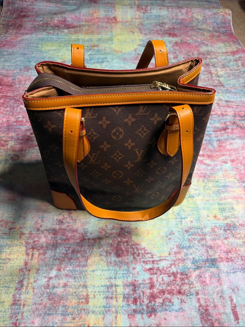 Canvas Tote with Tan Leather Accents